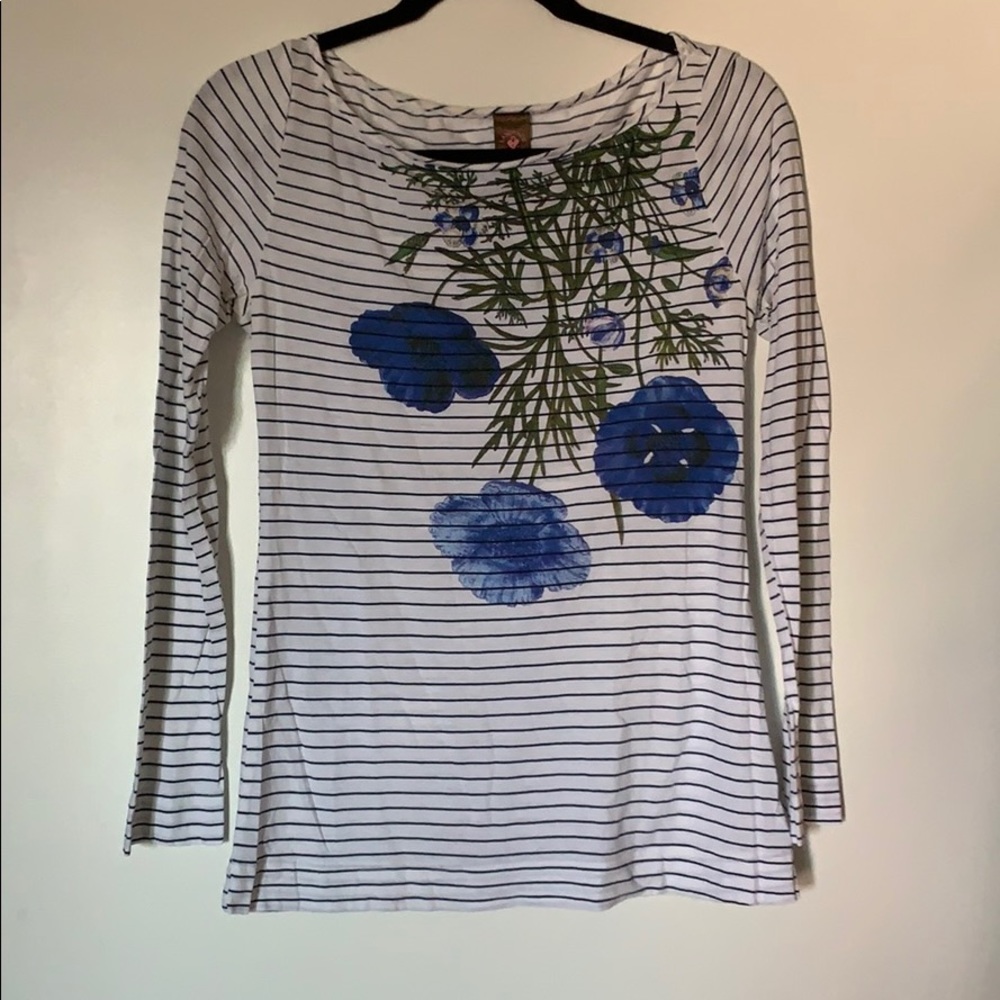 Language striped top w/ floral screen print anthro